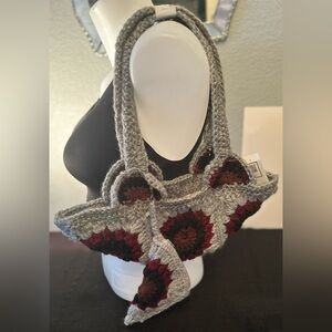 Handmade crochet granny square shoulder bag and matching wallet-lined